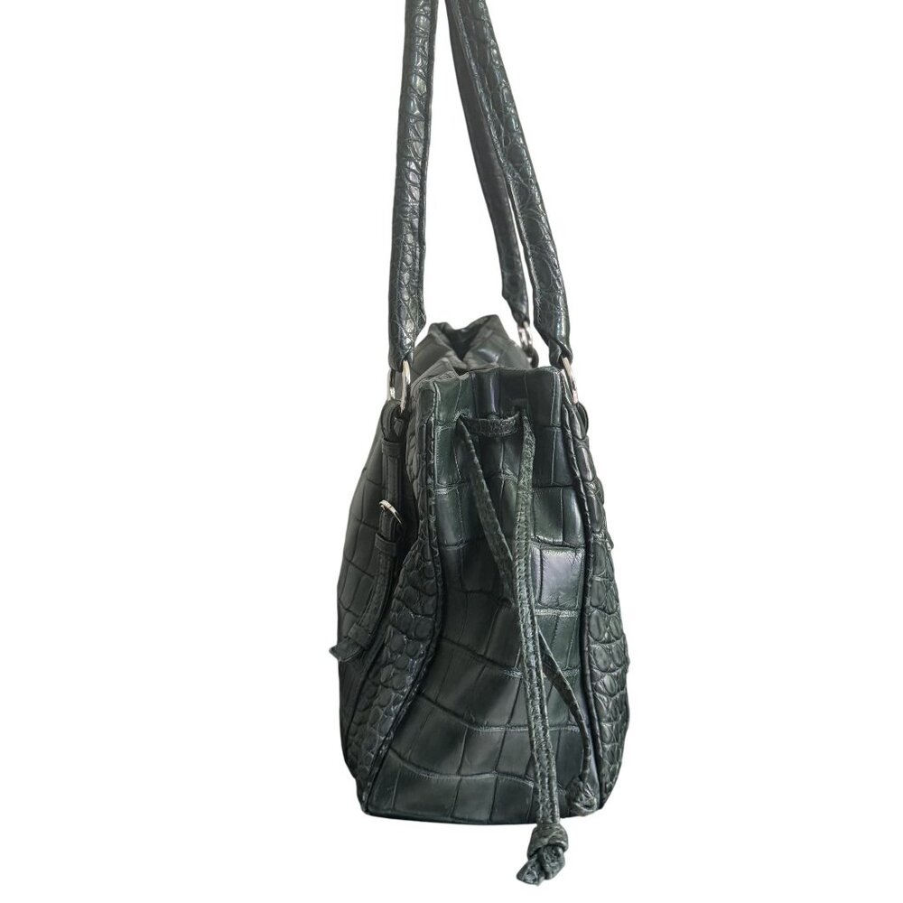 Suarez New York Women's Green Embossed Crocodile Exotic Leather Double Straps - Picture 2 of 13